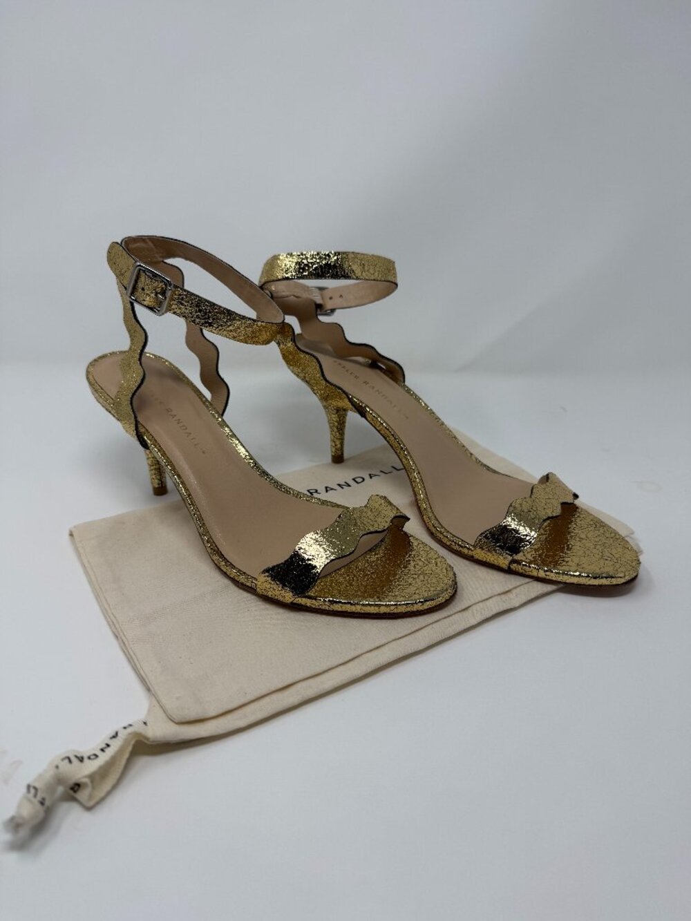 Loeffler Randall Gold Scalloped Ankle Strap Heels